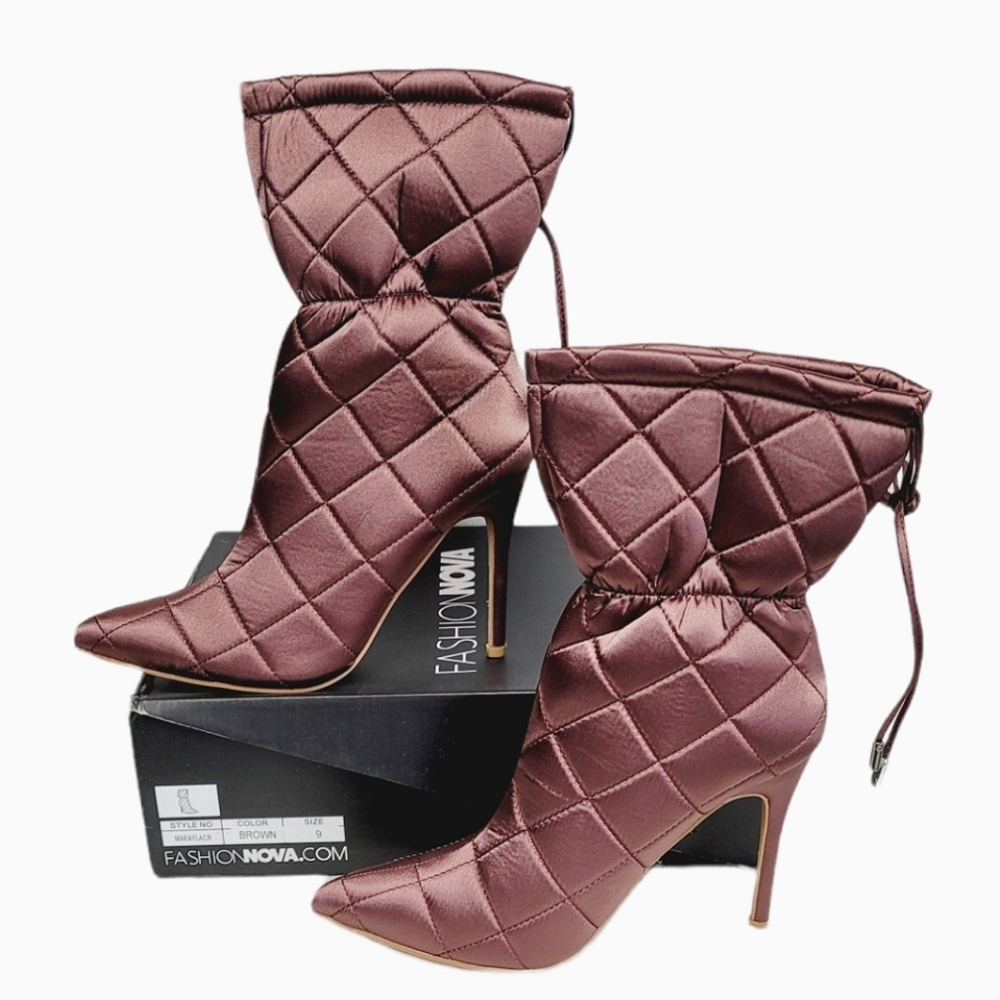 Fashion Nova Quilted Brown Booties sz 9